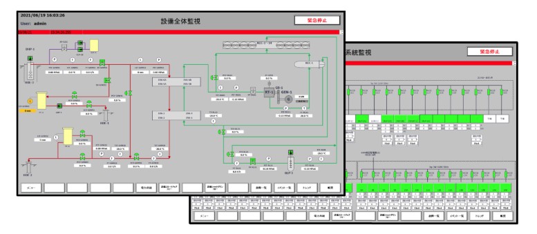 地熱バイナリー発電所主幹制御盤製作 - HMI画面 舶用ボイラHMI画面 - HMI画面